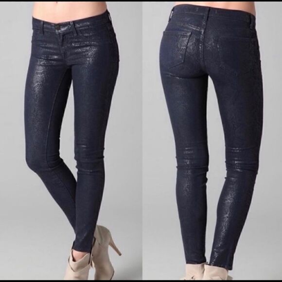 J BRAND BOA PRINT COATED SKINNY BLUE JEANS - Picture 1 of 7